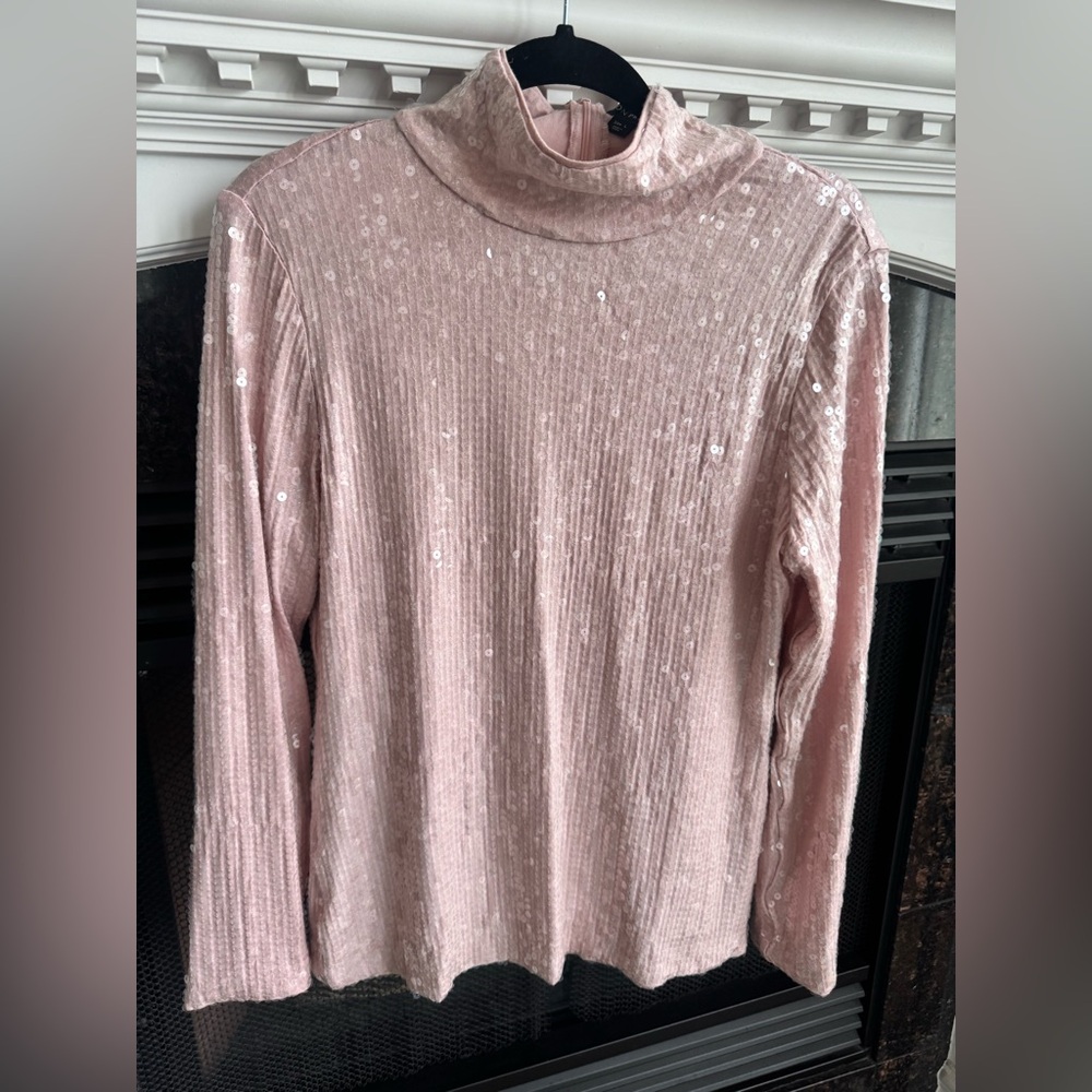 Boston Proper Blush Sequin Turtleneck